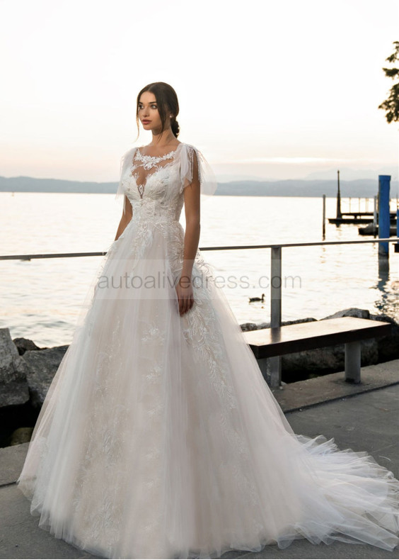 Beaded Ivory Lace Tulle Tassel Wedding Dress